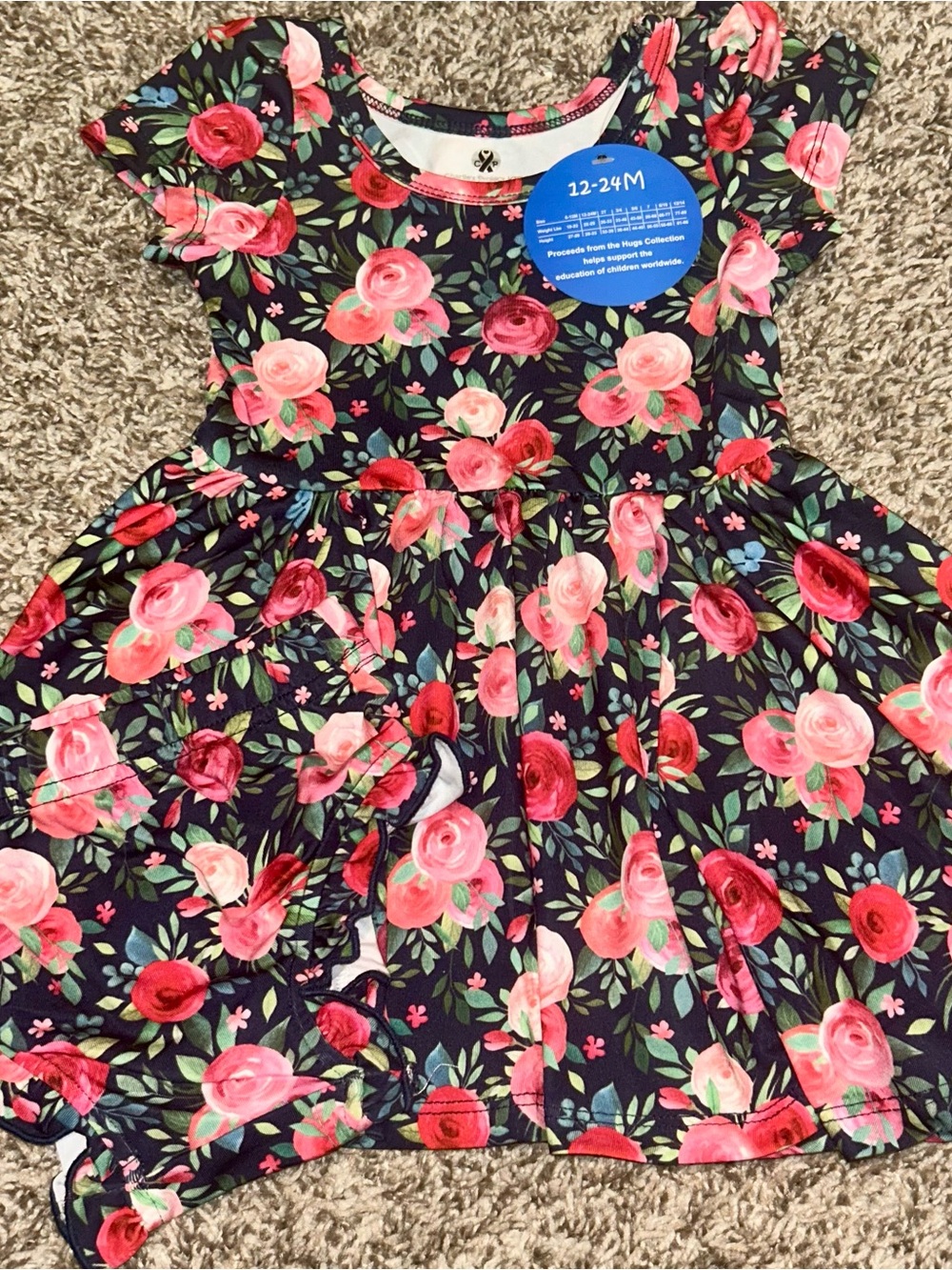 NWT Navy Floral Short Sleeve Dress with Pink Roses